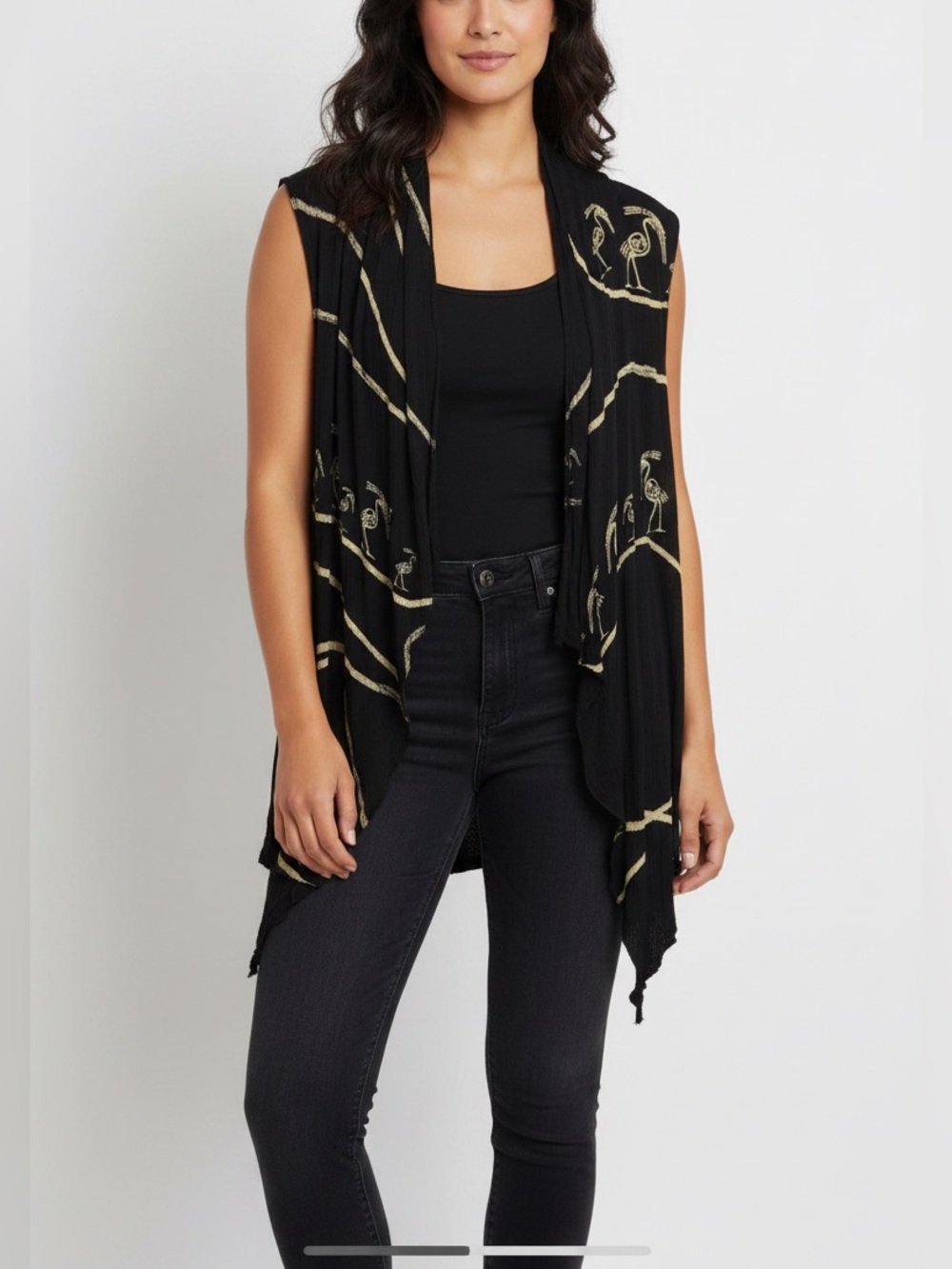 Sleeveless Tribal Open Front Crane Cardigan Duster